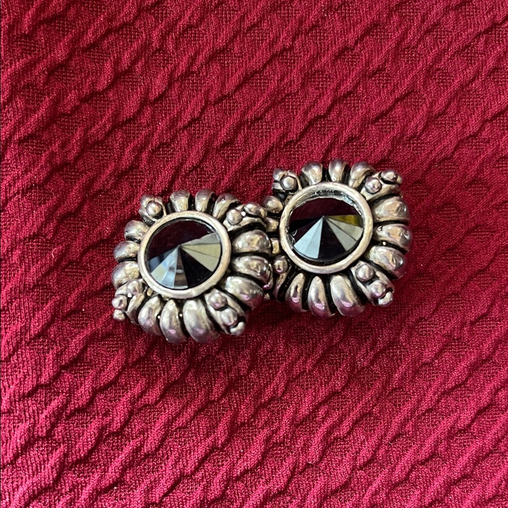 Vintage Silver Glass Detail clip on  Earrings